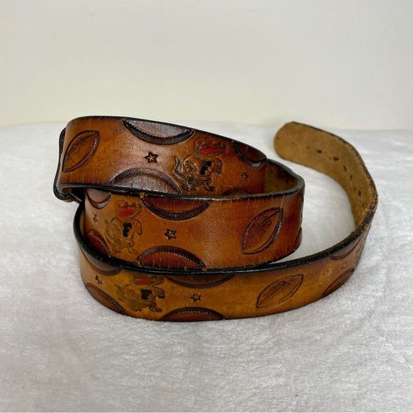 Hand Tooled Leather Belt Florida Gators Football Weathered Handcrafted Brown - Picture 3 of 16